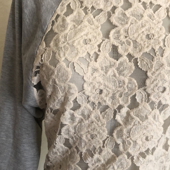 Urban Outfitters Cream Floral Lace Light Gray Fleece Sweatshirt - Picture 3 of 8